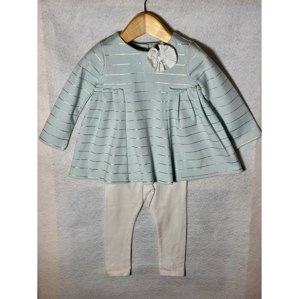 Catherine Malandrino Baby Girl 18M Blue Gold Stripe Tunic and Legging Set